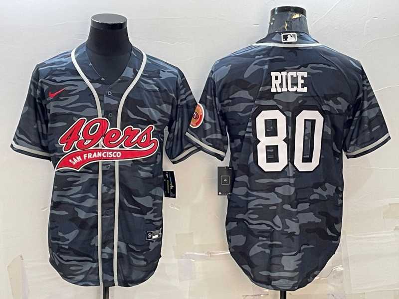 Men%27s San Francisco 49ers #80 Jerry Rice Grey Camo With Patch Cool Base Stitched Baseball Jersey